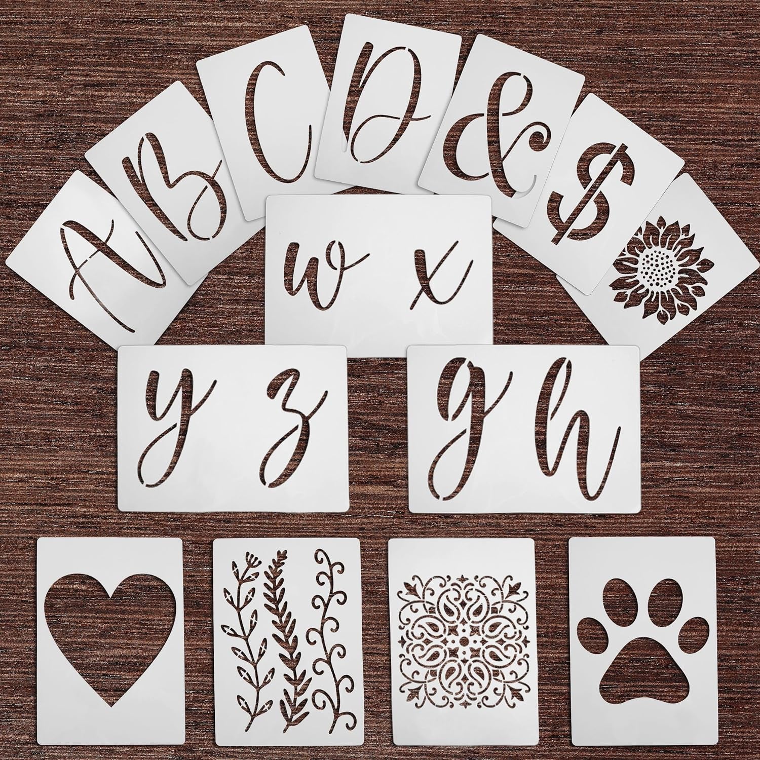 6 Inch Large Letter Stencils for Painting on Wood, Canvas &amp; More - 55 Reusable Calligraphy Alphabet Stencils, Numbers, Mandala Designs - Farmhouse and Welcome Signs, Holidays, Craft Projects