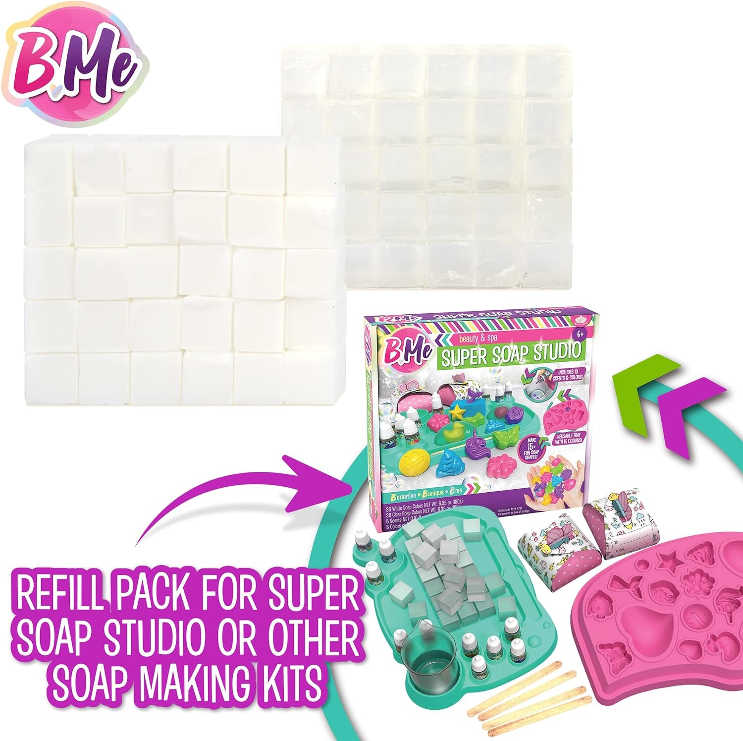 DIY Soap Making Kit Refill Pack - 60 Soap Cubes for the Super Soap Studio Kit- 30 Clear and 30 White Soap Cubes Included- Make Your Own Soap for Boys Girls- Fun Education Activity for Kids 6+