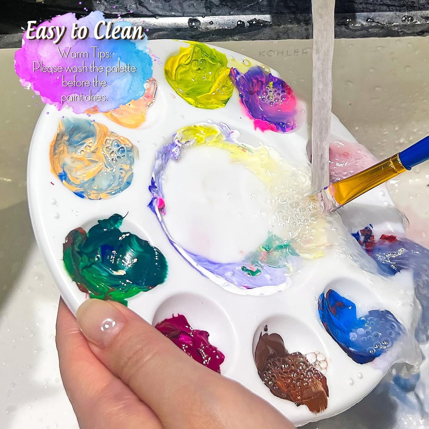 Paint Brushes &amp; round Paint Palette Set, Paintbrushes, Synthetic Paint Brush, Brushes for Painting, Plastic Paint Tray Palettes, Paint Brushes for Acrylic Painting, Watercolor, Rock Painting