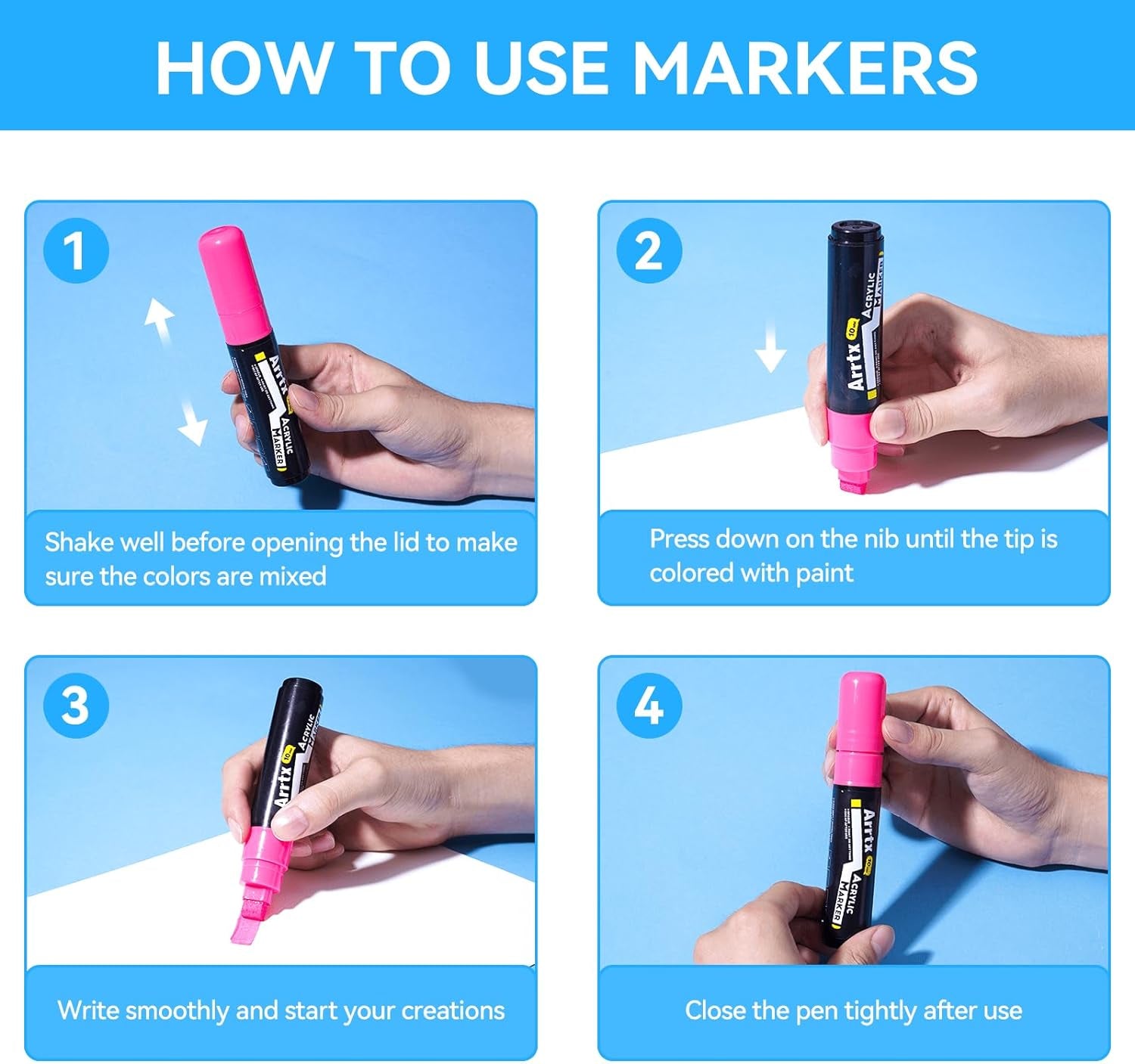 Jumbo Poster Markers, 10Mm Jumbo Felt Tip 12 Colors, Acrylic Paint Markers Permanent Paint Pens for Rock Painting, Blackboards, Windshield, Outdoor Paintings DIY Crafts Making