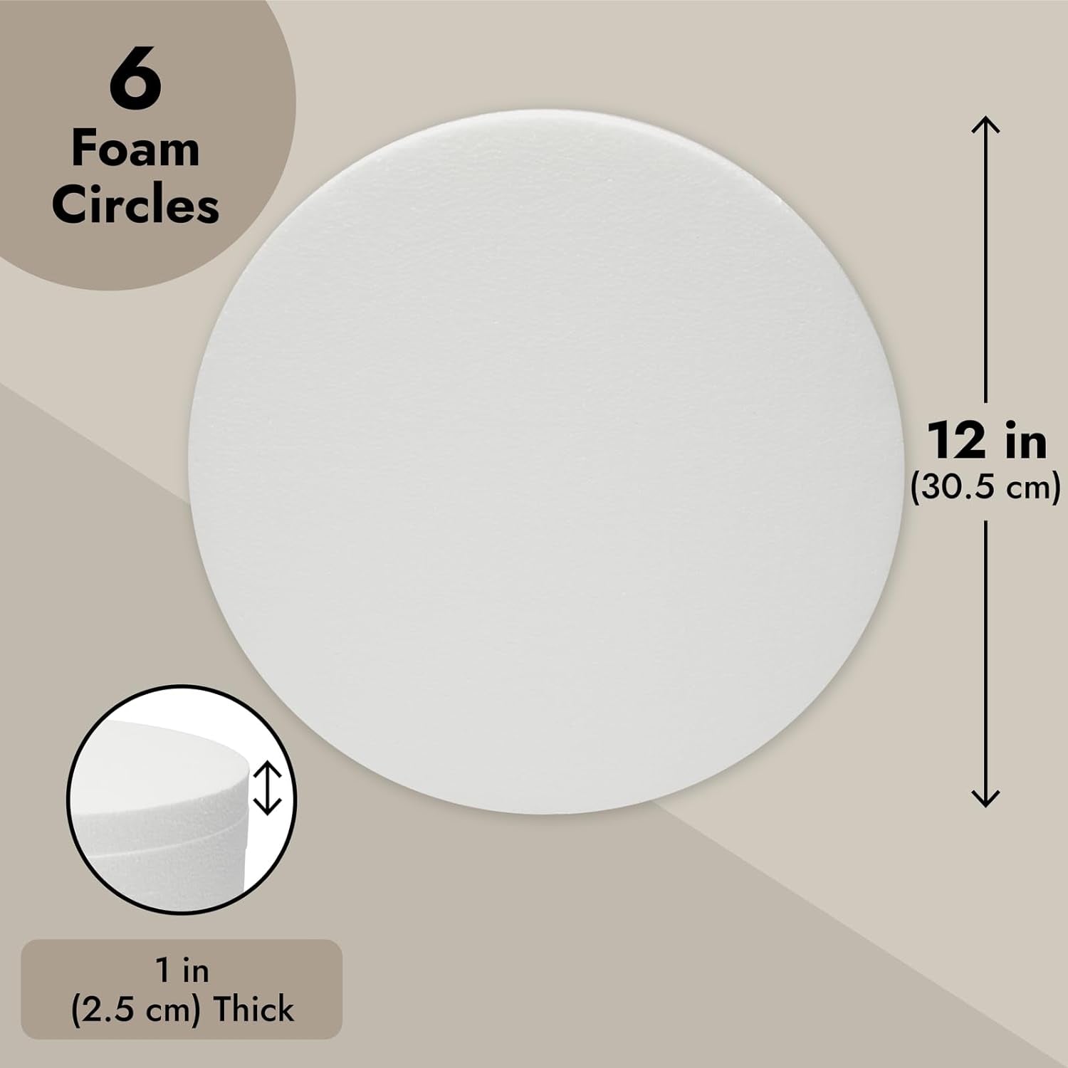 6 Pack 12X12-Inch round Foam Circles for Crafts, 1" Thick, for DIY Projects, Decorations (White)