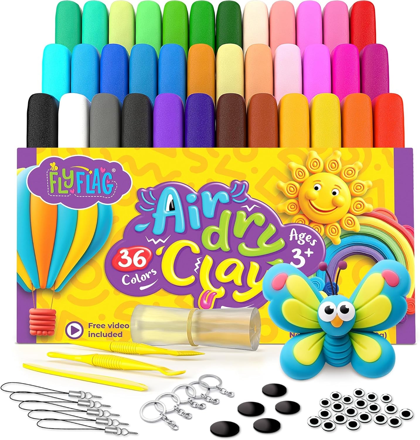 Flyflag Air Dry Clay Kit - 36 Colors, Soft & Ultra Light, Modeling Clay for Kids with Accessories, Tools and Tutorials