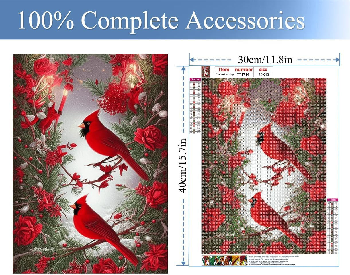 5D Diamond Painting Kits for Adults Full Drill North American Cardinal Kit Embroidery Rhinestone Painting round Drill Cardinal Birds Paint with Diamond for Christmas Home Wall Decor 12X16
