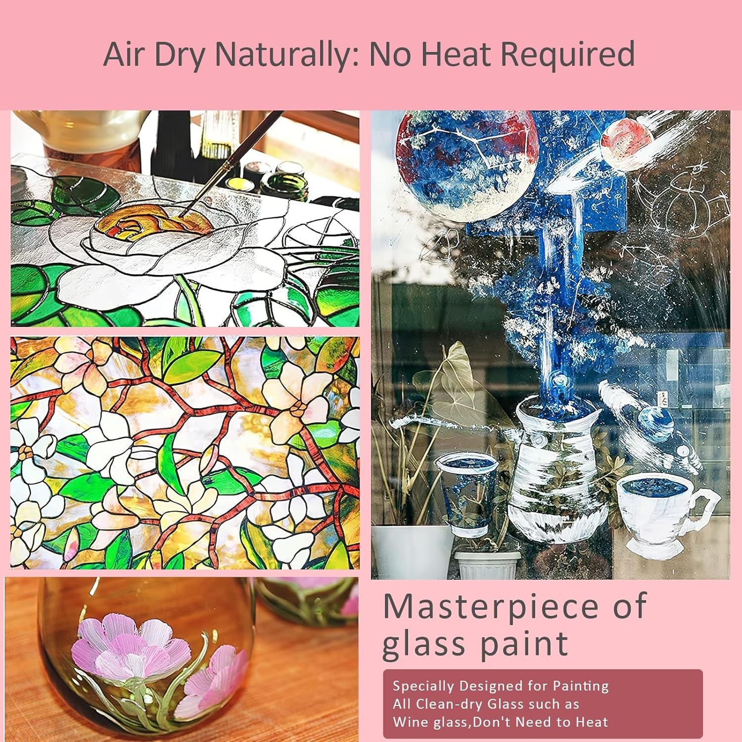 Stain Glass Paint Kit with 12 Colors, 3 Nylon Brushes, 1 Palette, Permanent Acrylic Enamel Painting Set to Create Translucent Arts on Transparent Wine Glasses, Enamel, Window and Glass