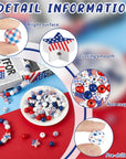 180 Pieces Patriotic Beads 4Th of July Wood Beads Independence Day Craft Bead America Flag Stars Beads Blue White Red Plaid Bead for DIY Garland Bracelet Necklaces Tiered Tray Decor (Classic Style)