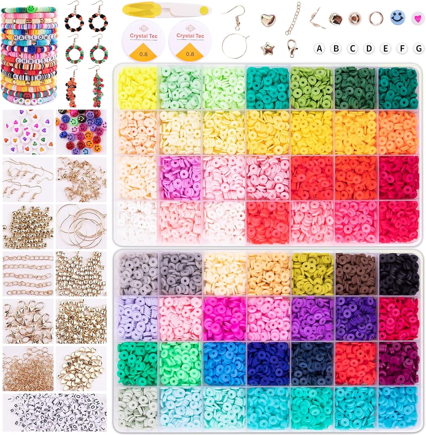 Clay Bead Bracelet Kit -16300Pcs Clay Beads Kit, 56 Colors Clay Beads Bracelet Making Kit, Polymer Clay Bead Bracelet Kit, Crafts Kit for Teen Girls, Mother'S Day Brithday Gifts