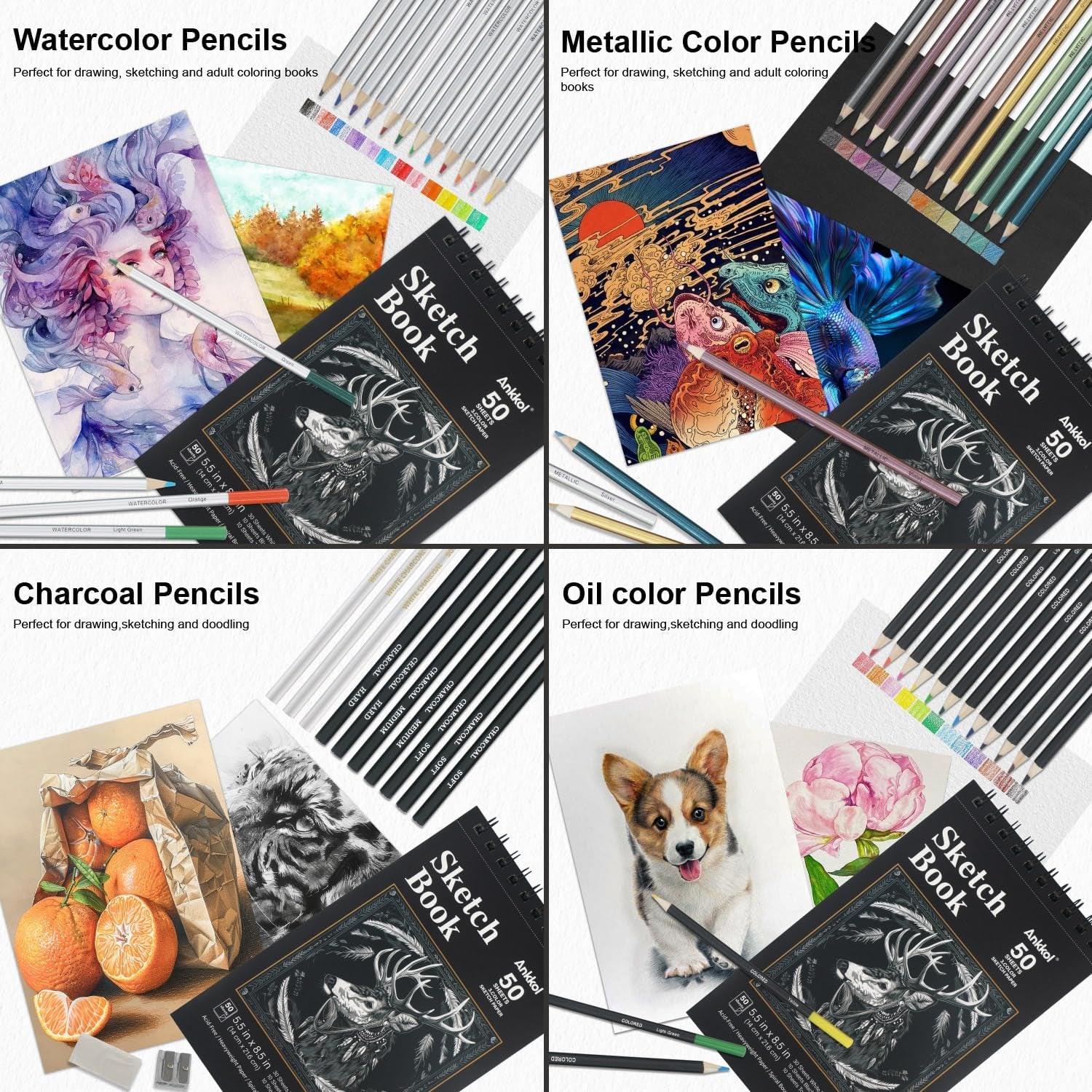 Drawing Set Sketching Kit, 76 Pack Drawing Pencils, Drawing Supplies Include 3 Color Sketch Book, Watercolor, Metallic, Colored, Charcoal Pencils, Professional Art Supplies for Adults, Kid and Teens.