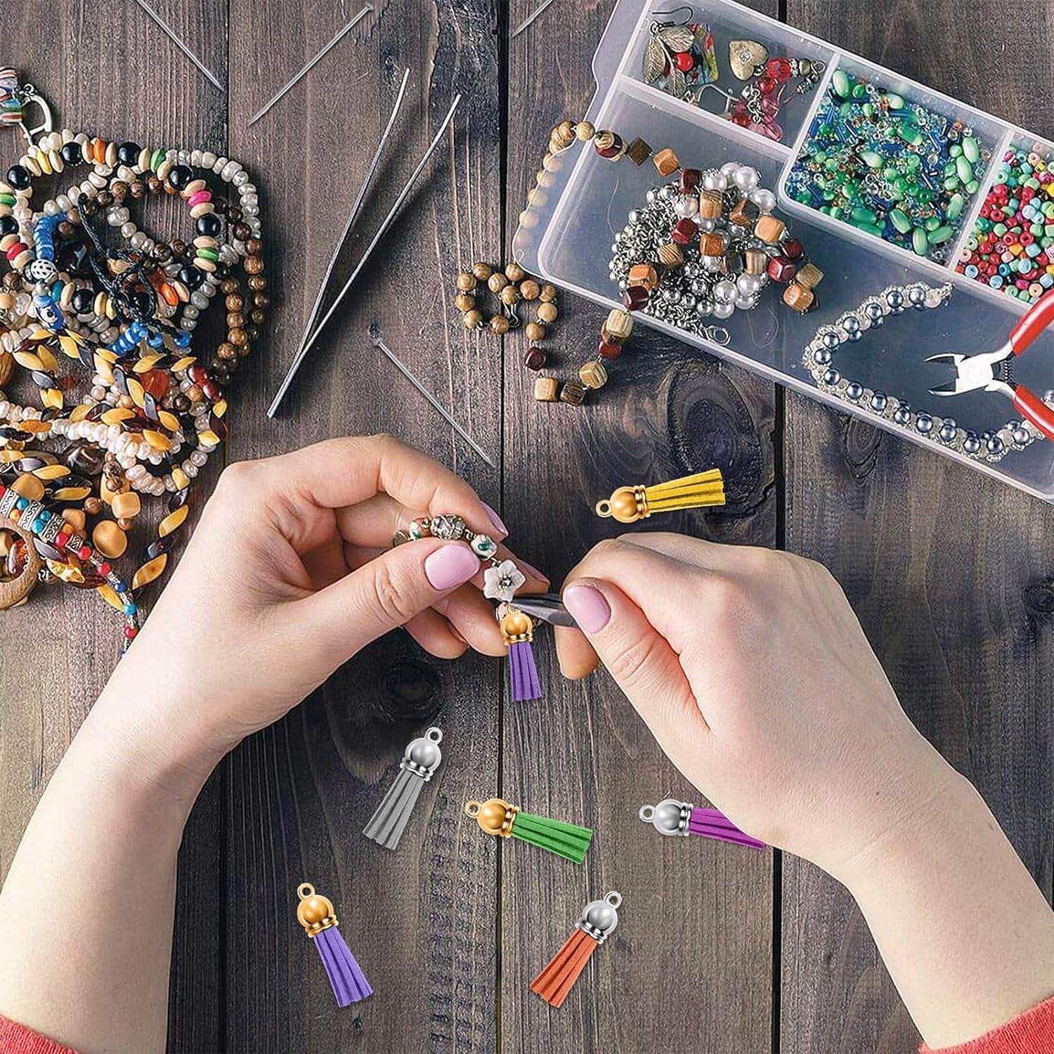 240 Pieces Keychain Tassels Bulk Leather Tassel Pendants Colorful Tassel for Keychain, Craft and DIY Projects, 60 Colors (Gold and Silver Cap)