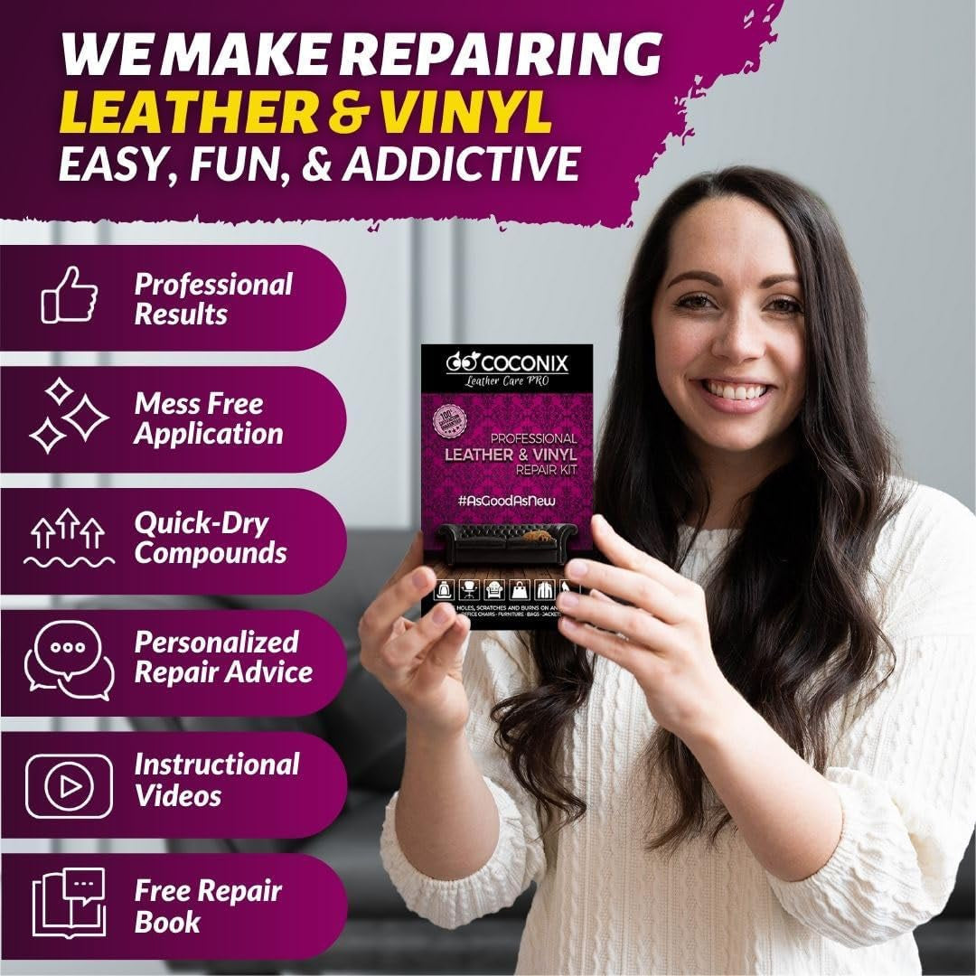 Vinyl and Leather Repair Kit - Restorer of Your Furniture, Jacket, Sofa, Boat or Car Seat, Super Easy Instructions to Match Any Color, Restore Any Material, Bonded, Italian, Pleather, Genuine