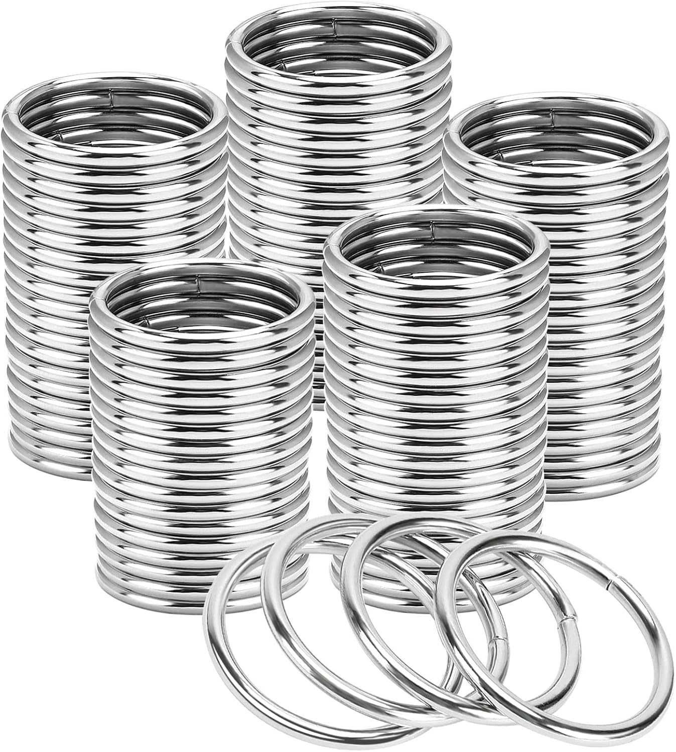90Pcs 6 Sizes Silver Metal O Rings Multi-Purpose Heavy Duty round Ring for Hardware Bags Belts Dog Leashes Hanging Basket DIY Craft Supplies