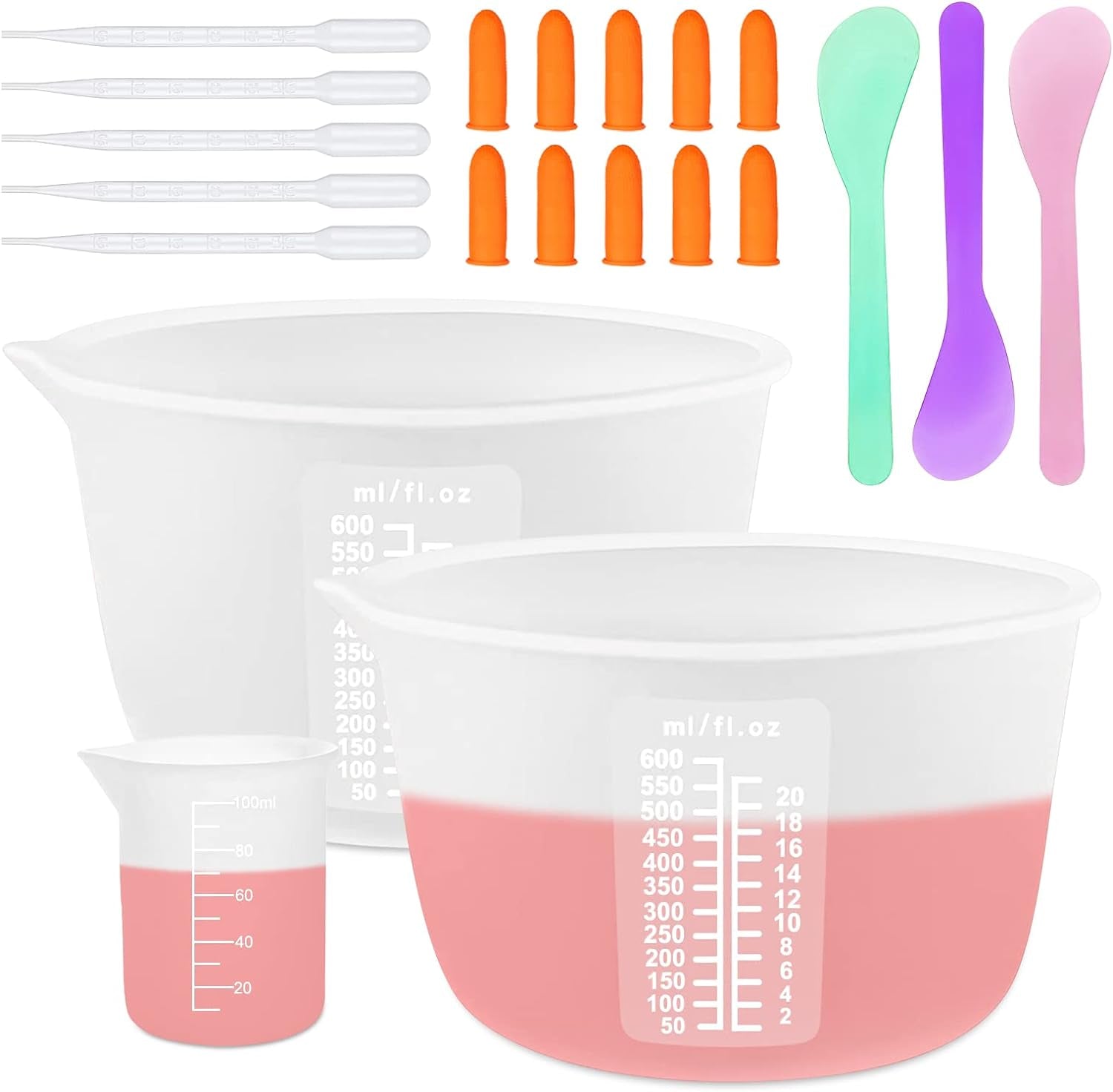 Silicone Resin Measuring Cups Tool Kit, Non-Stick Silicone Cups for Epoxy Resin, Reusable 250&amp;100Ml Silicone Mixing Cups with Stir Sticks, Pipettes, Epoxy Resin Supplies, Molds, Jewelry Making