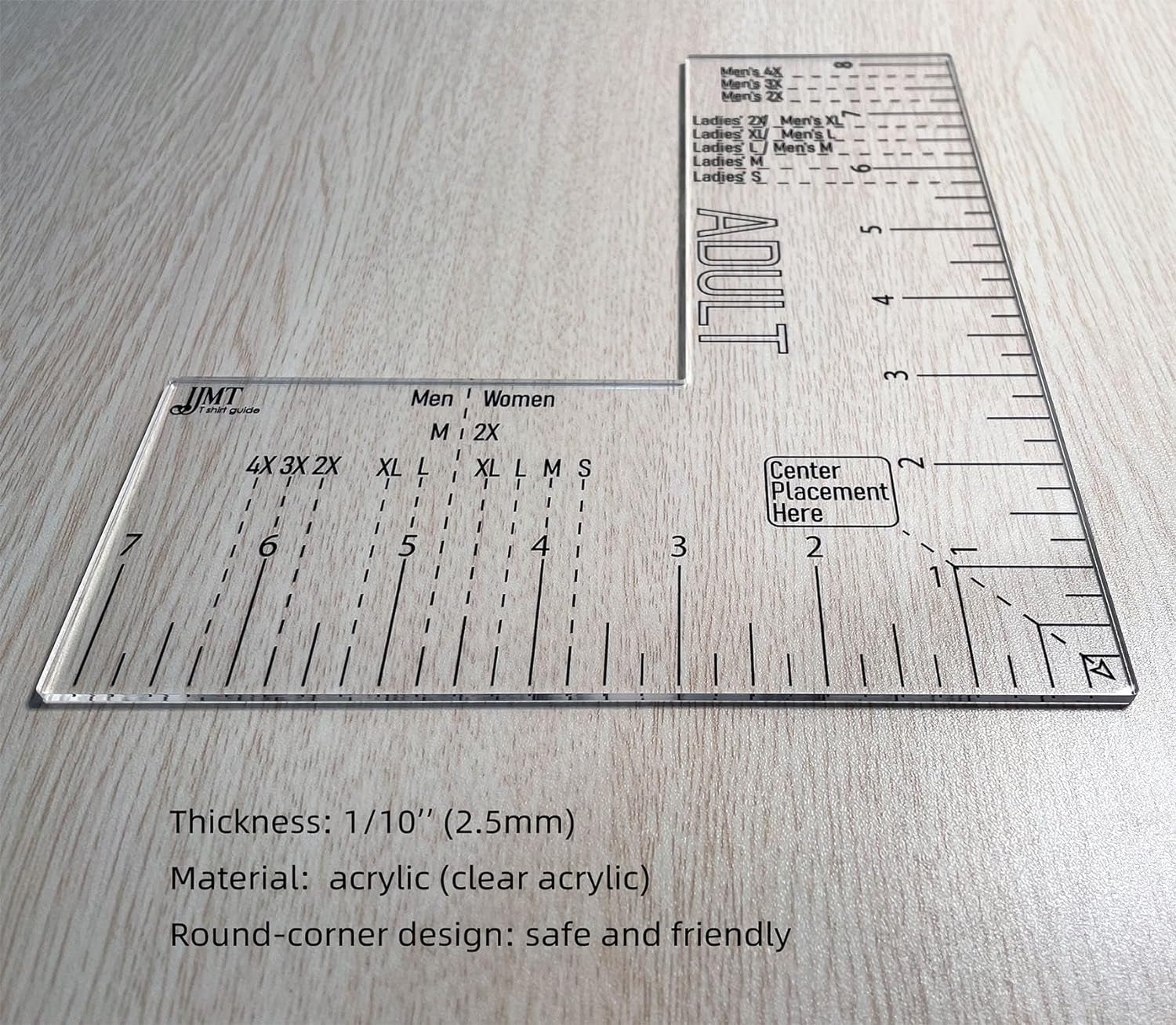 Left Chest Logo Placement Tool for Heat Press, Acrylic T Shirt Ruler for Adult Size