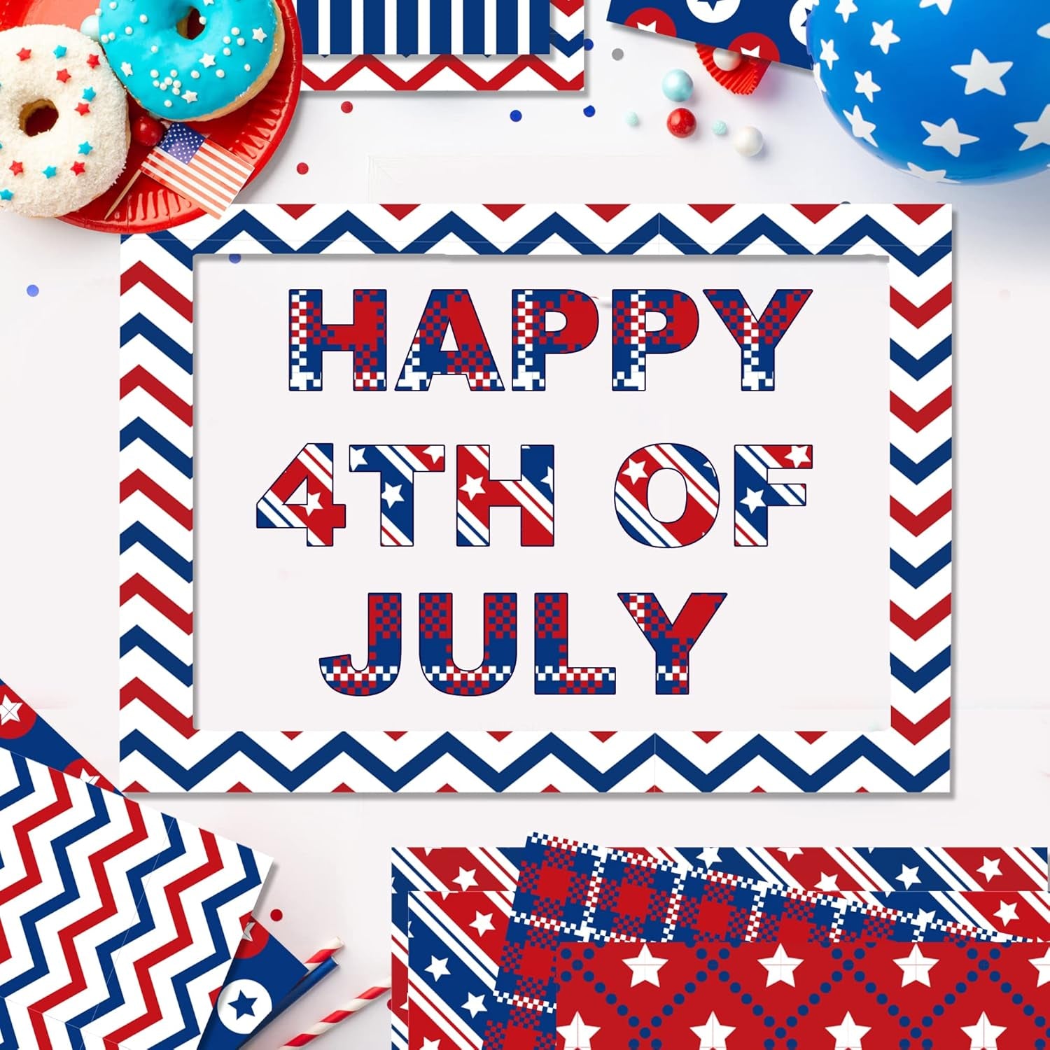 24Sheets Patriotic Pattern Paper 4Th of July Double-Sided Red Blue White Star Scrapbook Paper for Independence Day for Card Making Photo Album Crafts, 11.8&#39;&#39; X 11.8&#39;&#39; (Classic)