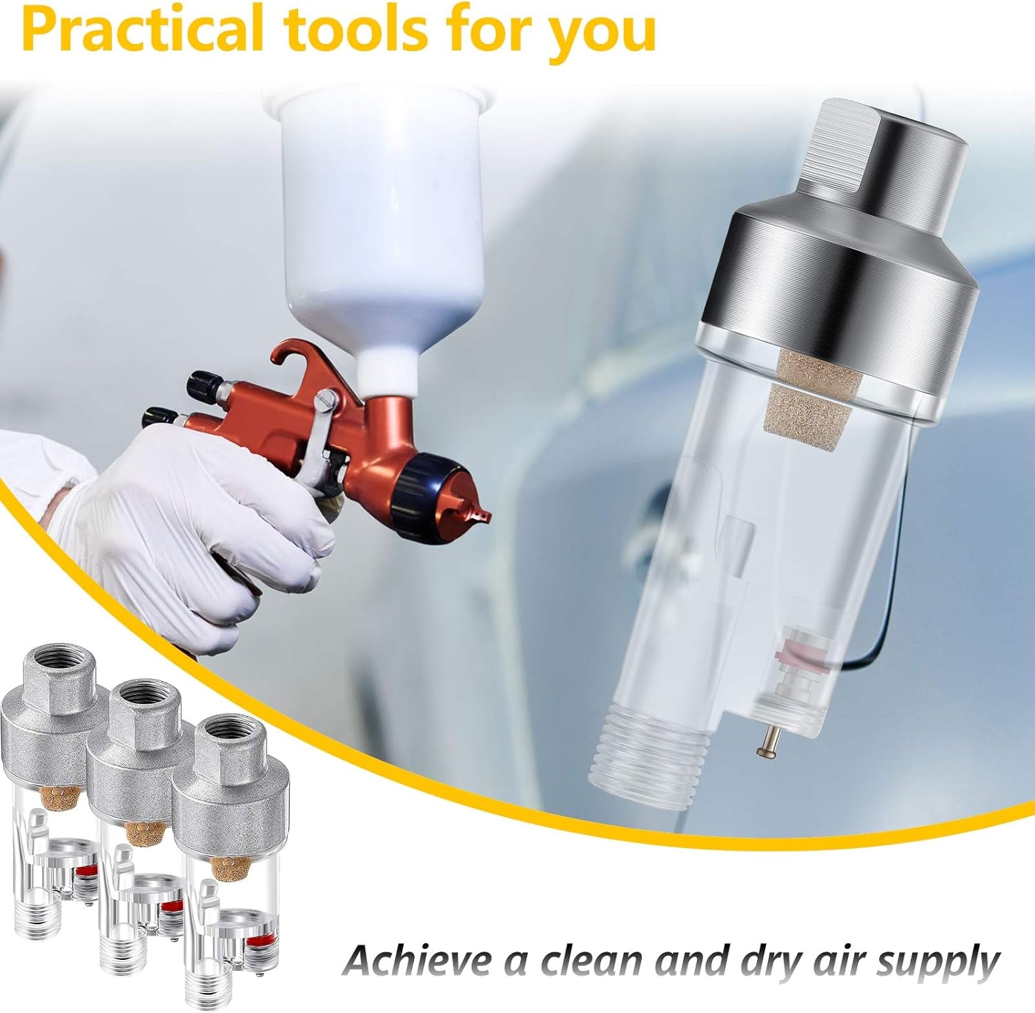 3 Pieces Airbrush Air Filter In-Line Mini Airbrush Water Separator Air Brush Filter Oil Separator for Connects onto Airbrushes and Hoses with 1/8 Inch Threads