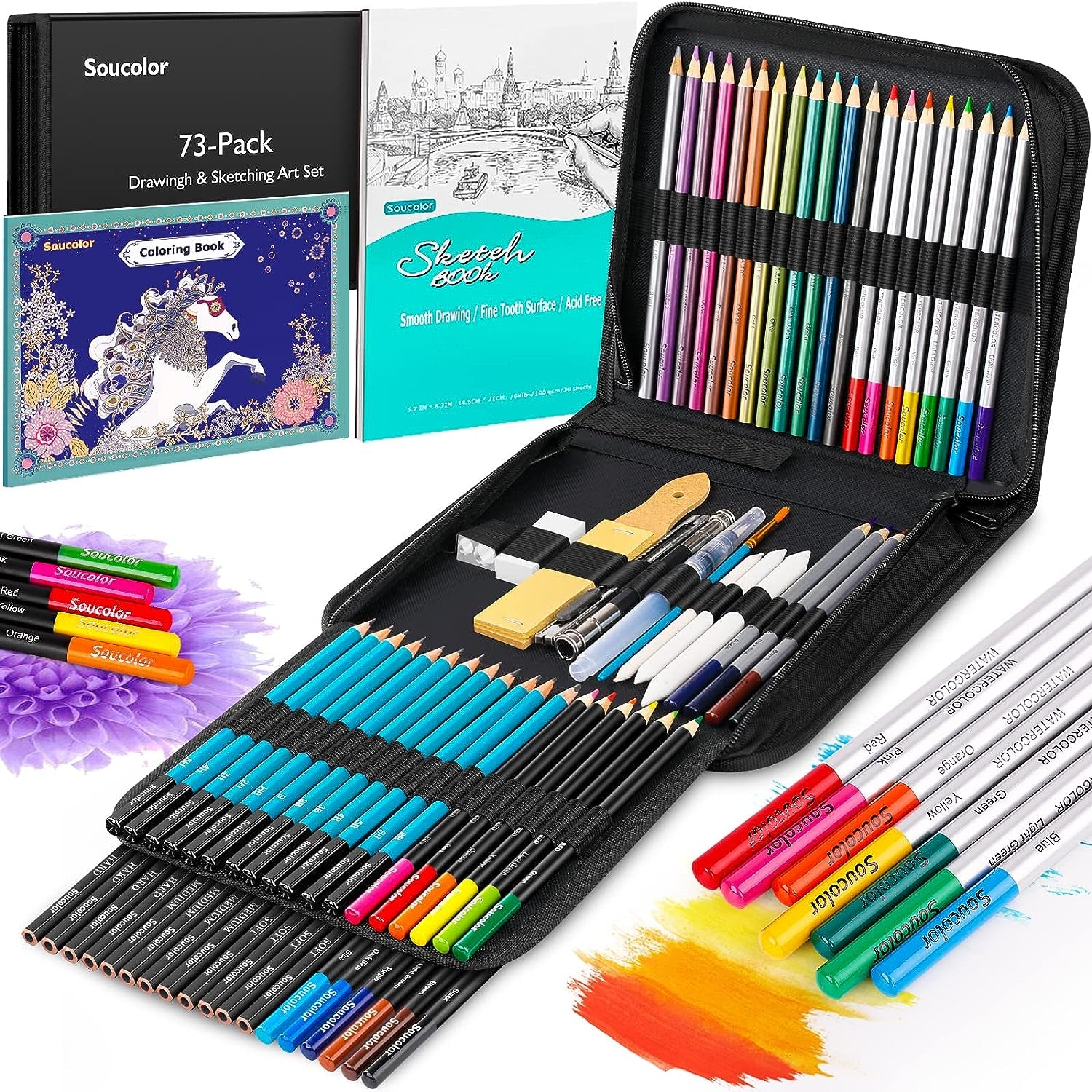 73 Art Supplies for Adults Kids, Art Kit Drawing Supplies Sketching Pencils Coloring Set with Sketchbook, Coloring Book, Charcoal Metallic Graphite for Shading Blending, Gifts for Teen