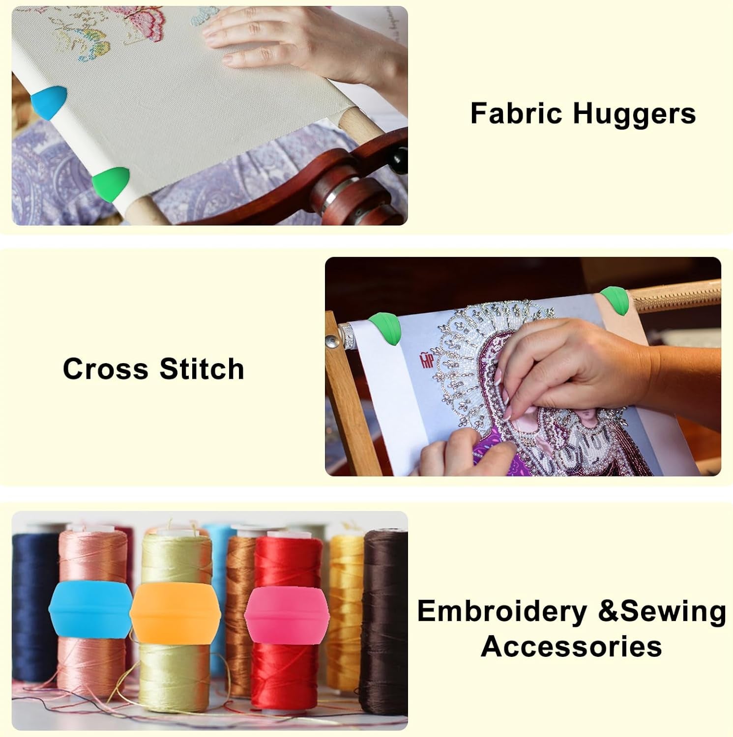 22 Pcs Fabric Huggers and Magnetic Fabric Clips for Cross Stitch, Silicone Thread Spool Huggers and Needle Minder Magnet for Embroidery and Quilting, Cross Stitch Supplies and Accessories