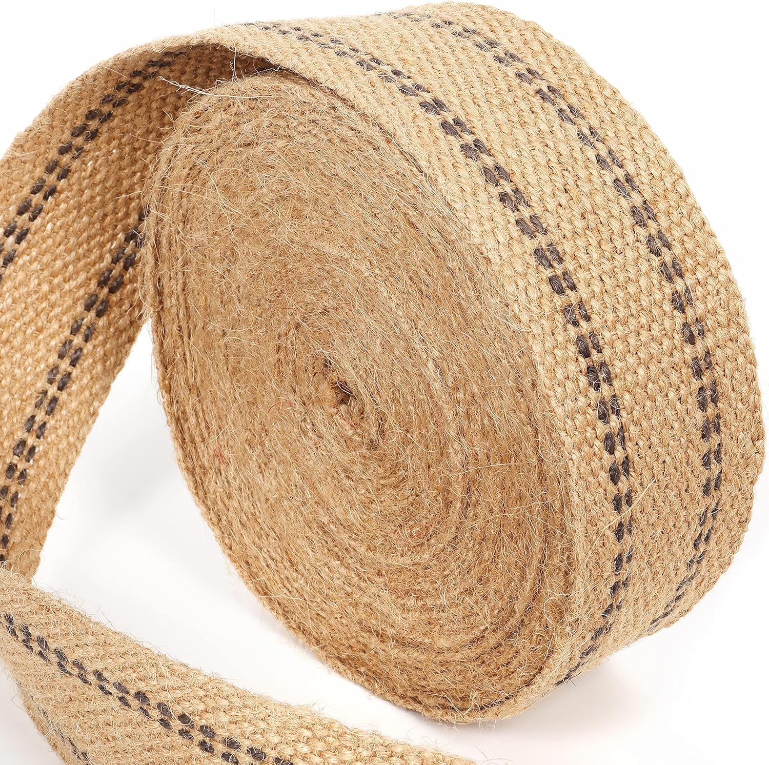 10 Yards Width 2" Roll Natural Burlap Red Line Jute Webbing Ribbon Upholstery Chair Webbing Tape for Outdoor DIY Gear Repai (Red Stripes)