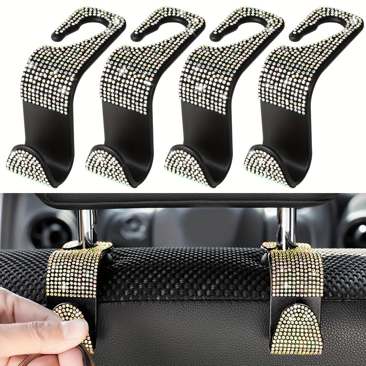 Crystal Car Seat Back Hooks – Heavy-Duty ABS, Bling Car Interior Accessories