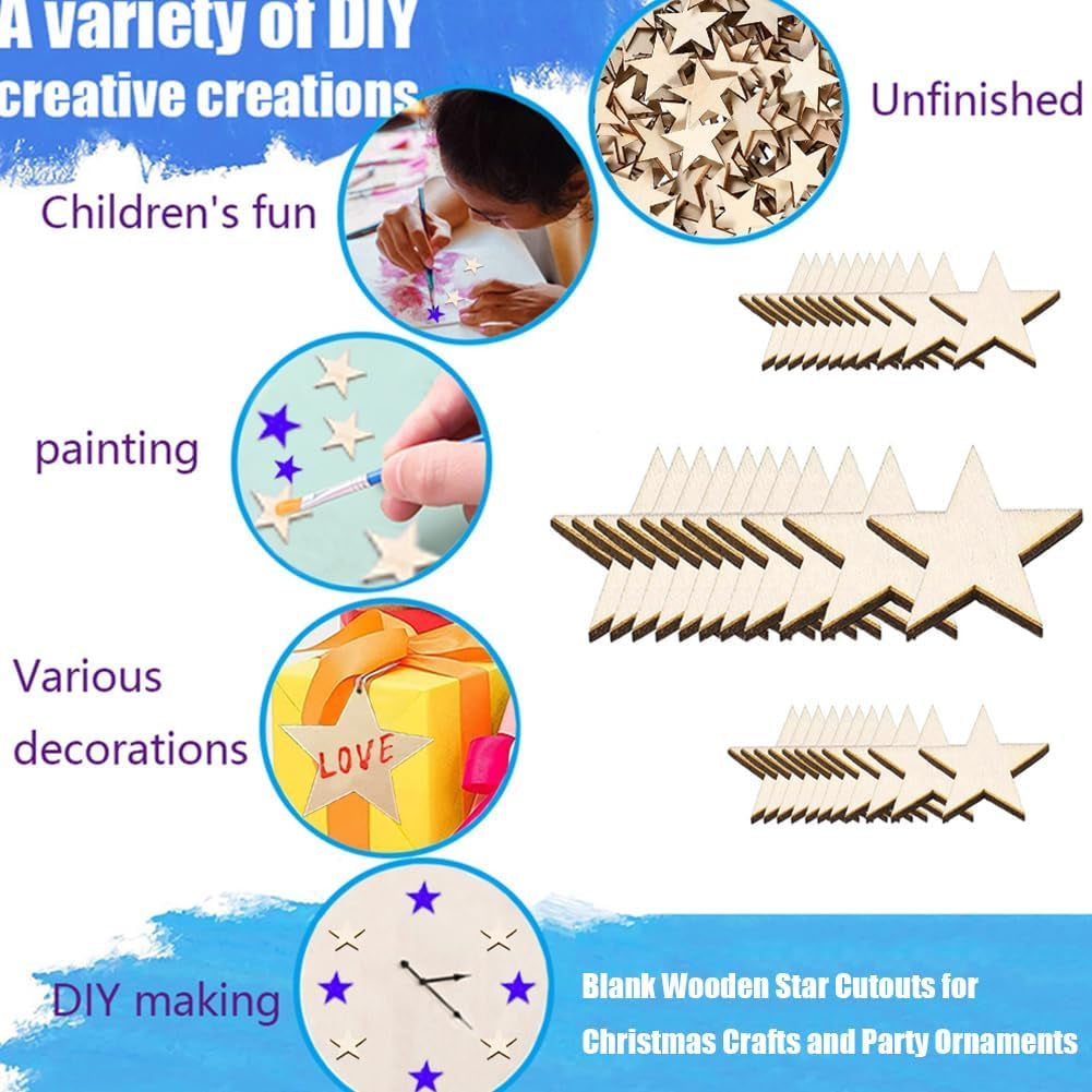 400 Pieces 1 Inch Wooden Stars, Unfinished Blank Small Wood Stars Shape Pieces, Wooden Cutouts Star Tags for Christmas Crafts and Wedding Party Ornaments
