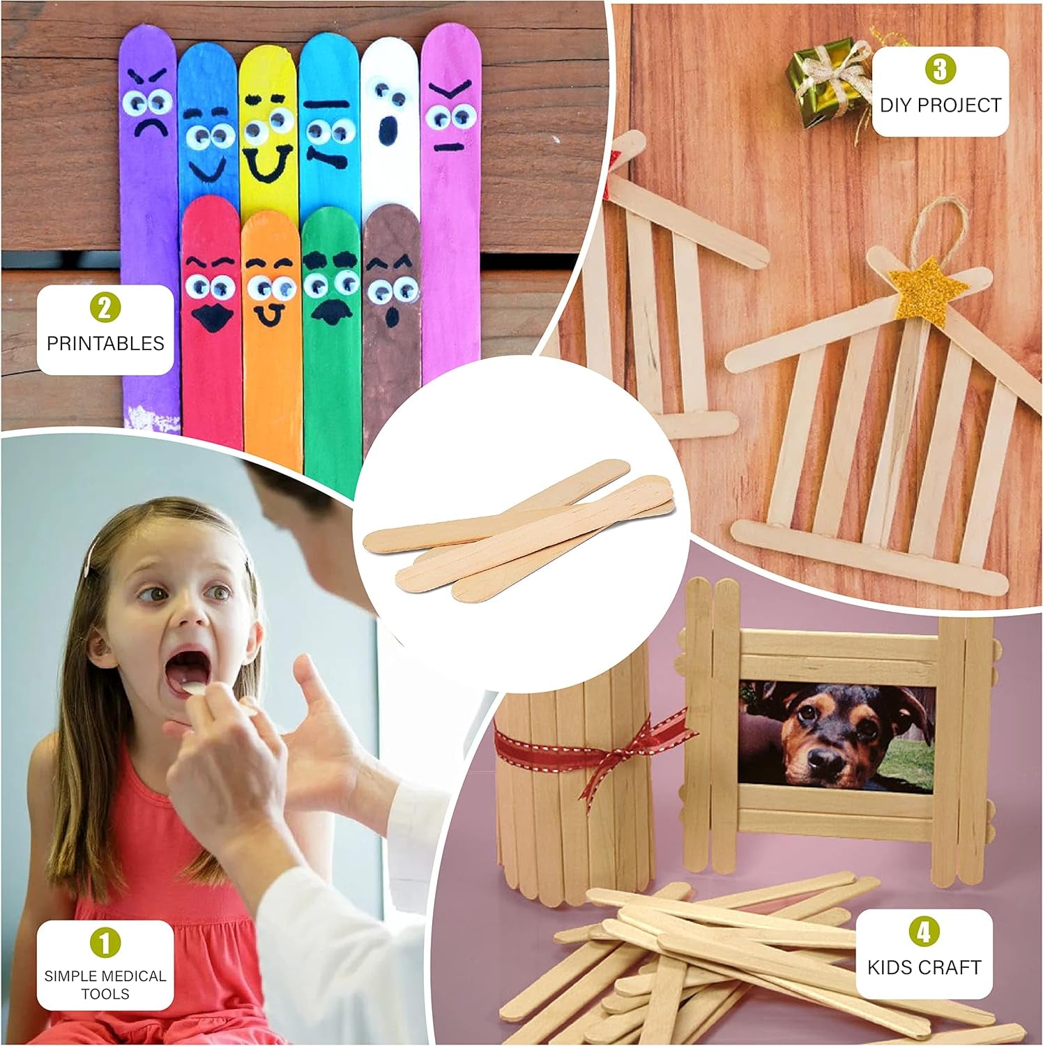 8”100Pcs Jumbo Wooden Craft Sticks Wooden Popsicle Craft Sticks Stick Treat Sticks Ice Pop Sticks for DIY Crafts，Home Art Projects, Classroom Art Supplies