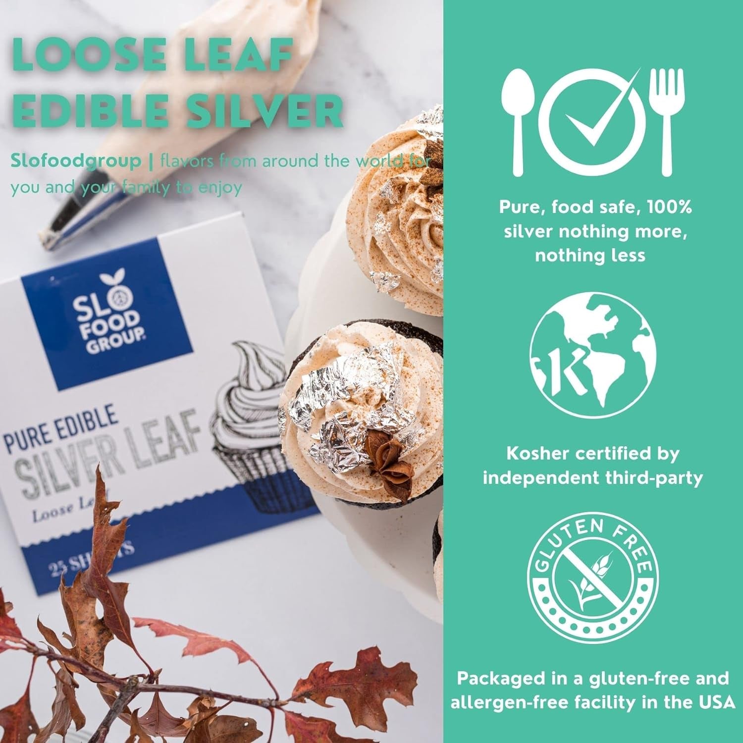 Silver Leaf Loose Sheet 25 Sheets Edible Silver Leaf Each Sheet of Silver Leaf 9.5 Cm by 9.5 Cm, Loose Leaf Silver