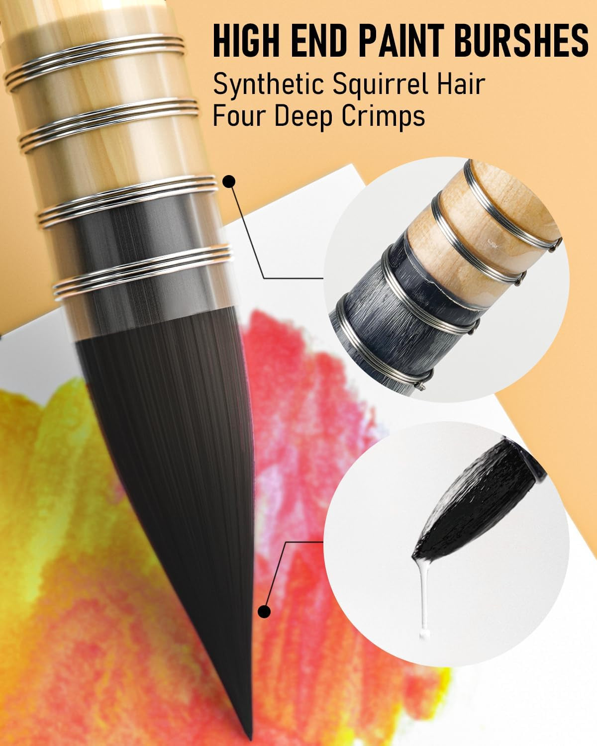 Professional Watercolor Paint Brushes with Nylon Bag, 9 PCS Mop Paintbrush, round Synthetic Squirrel Hair, Bulk Paint Brushes for Watercolor Painting, Gouache, Acrylic, Oil, Wood Color