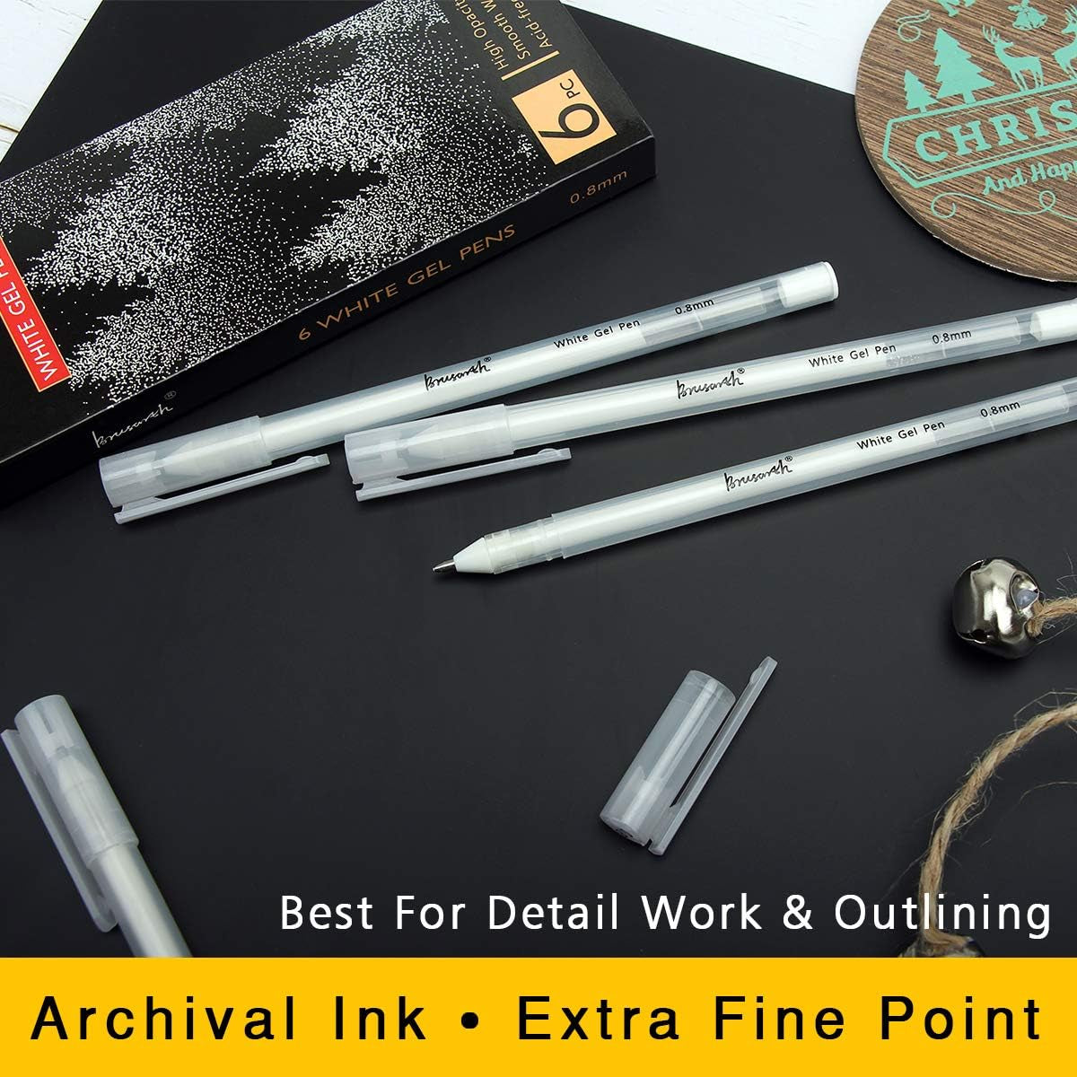 White Gel Pen Set - 0.8 Mm Extra Fine Point Pens Gel Ink Pens for Black Paper Drawing, Sketching, Illustration, Card Making, Bullet Journaling, Pack of 6