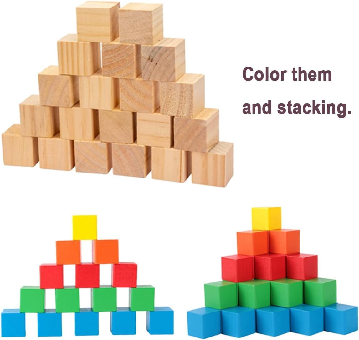 4PACK Wooden Blocks for Crafts, Unfinished Wood Cubes Blocks, 3 Inch Natural Wooden Blocks, Wood Square Blocks, Wooden Cubes for Arts and Crafts and DIY Projects