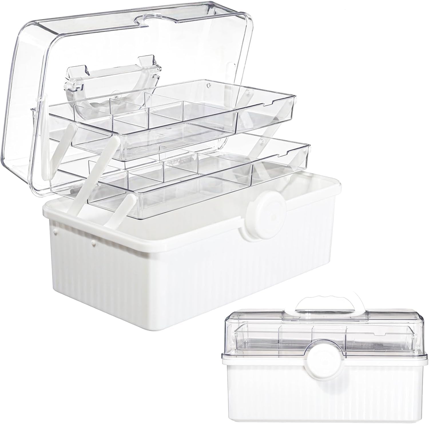 13 Inch Art Craft Organizer Storage Box with 2 Tier,Multifunctional Plastic Sewing Supplies and Tool Box with Handle for Sewing,Medicine,Nail,Hair Accessories Makeup Organizer and Family First Aid Box