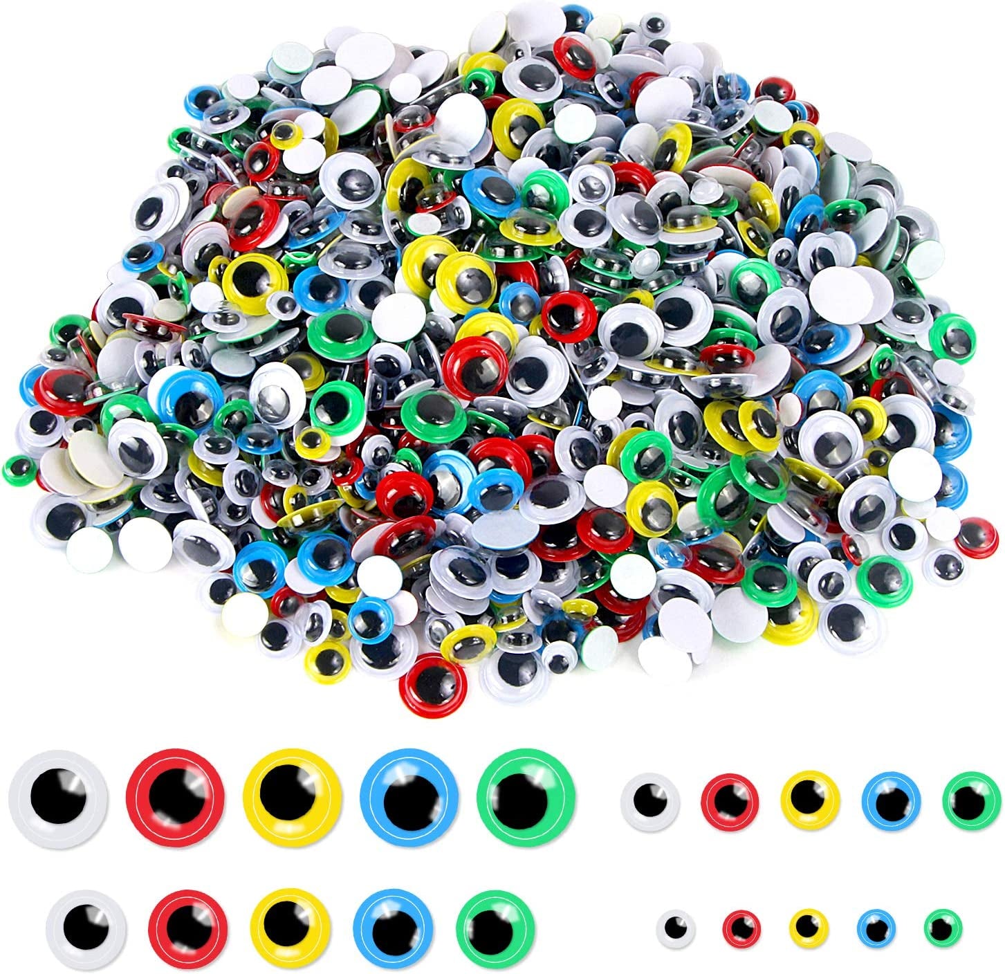 1000 Pcs Self Adhesive Googly Wiggle Eyes for DIY, Multi Colors and Sizes Craft Sticker Eyes