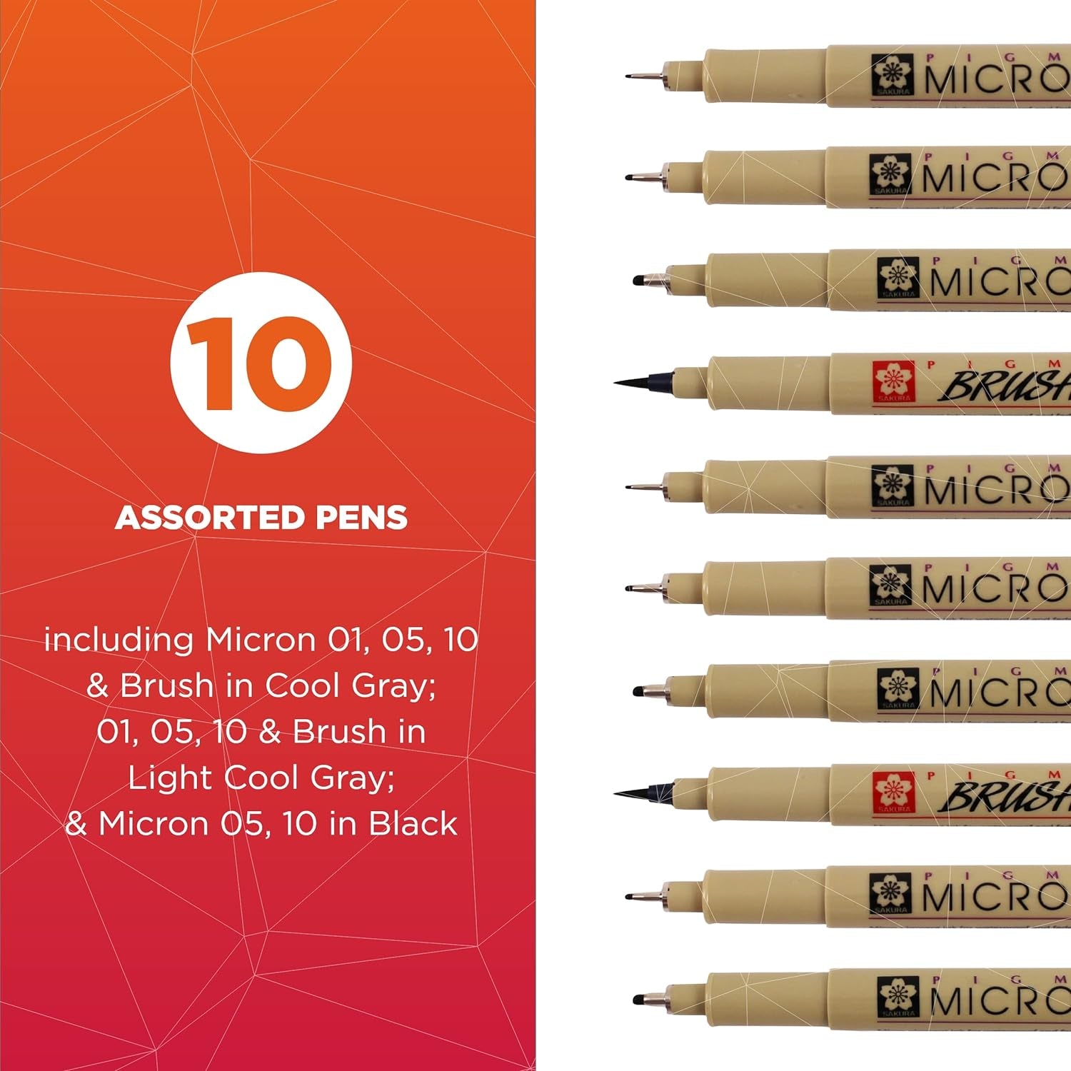Pigma Micron Fineliner Pens - Archival Black and Gray Ink Pens - Pens for Writing, Drawing, or Journaling - Assorted Point Sizes - 1 Count Pack of 10