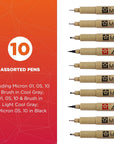 Pigma Micron Fineliner Pens - Archival Black and Gray Ink Pens - Pens for Writing, Drawing, or Journaling - Assorted Point Sizes - 1 Count Pack of 10