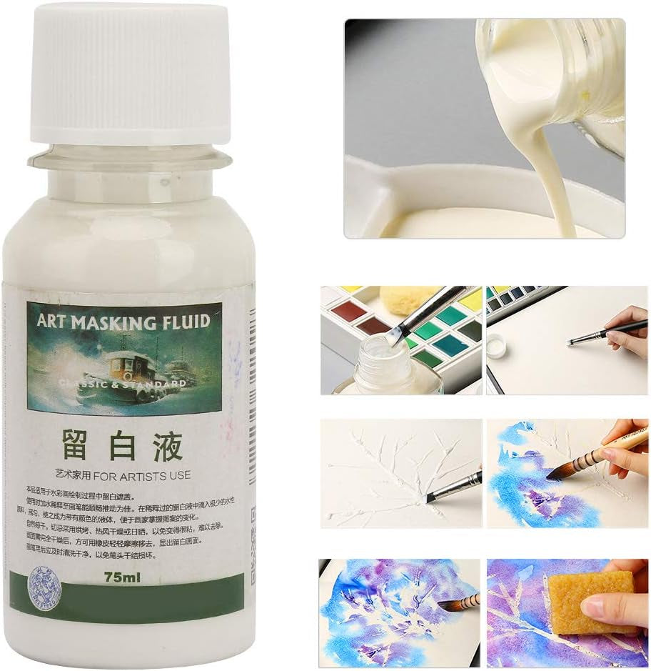 Pigment Covering Liquid, Watercolor White Liquid Art Masking Fluid for Watercolor Painting and Various Art Projects (75ML)