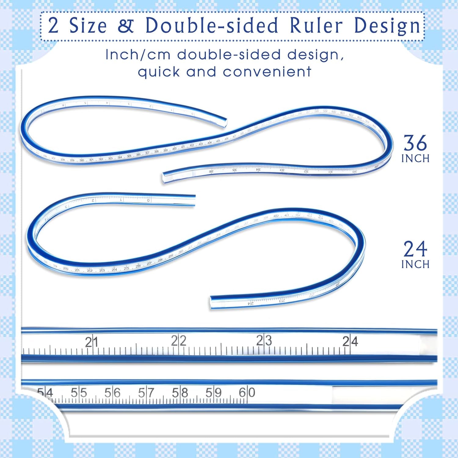 2 Pieces 24'' and 36'' Flexible Curve Rulers Double Side Scale Ruler for Sewing Woodworking Engineering Drawing Design Graphics Garment