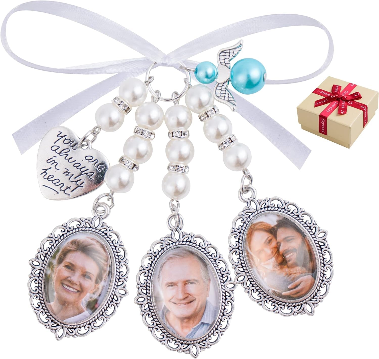 Wedding Bouquet Charm Bouquet Photo Charms Bridal Lacy Oval Bridal Charms You Are Always in My Heart DIY Bouquet Picture Charm for Wedding Memory Friend Gift
