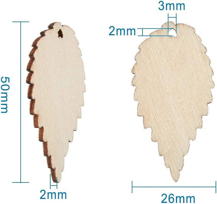 100-Piece Natural Unfinished Blank Wooden Leaf Flat Pendants Antiquewhite 1.96X1.02 Inch