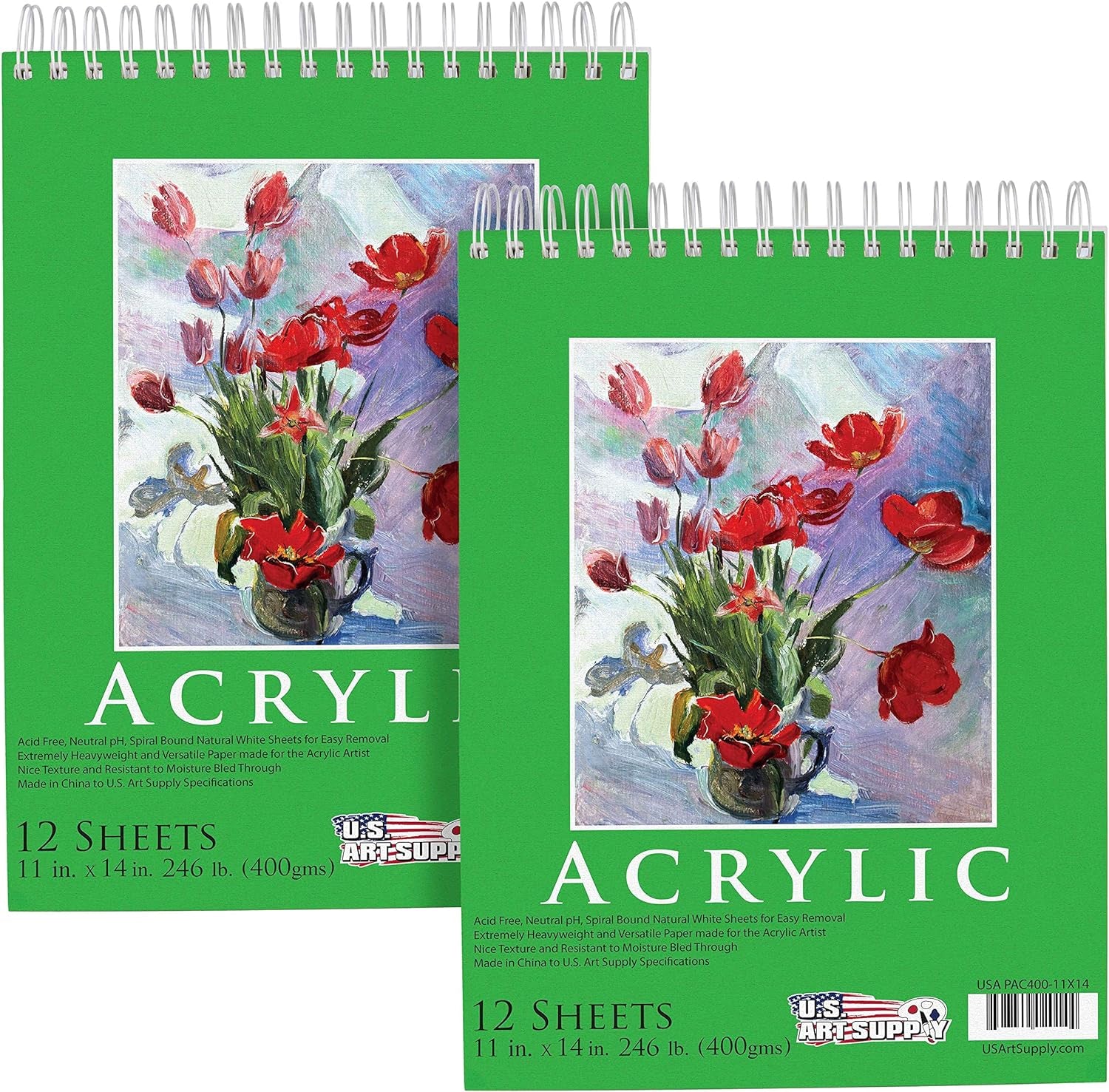 9" X 12" Premium Extra Heavy-Weight Acrylic Painting Paper Pad, 246 Pound (400Gsm), Spiral Bound, Pad of 12-Sheets (Pack of 2 Pads)