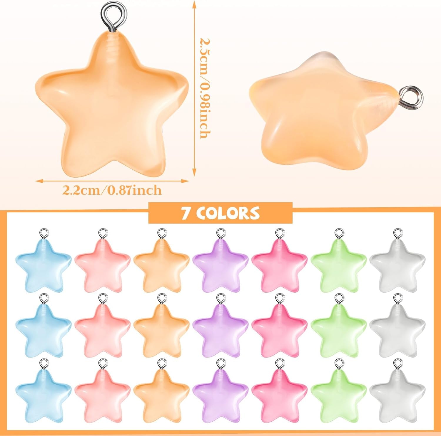 Glow in the Dark Star Charms Luminous Resin Star Pendants Charms Bulk Star Pendant Bead Pendants for Jewelry Making, 7 Colors