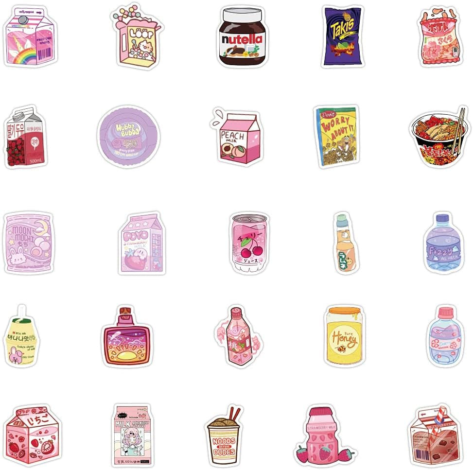 100Pcs Cute Snack Stickers Food Stickers Drink Stickers, Cute Small Stickers Set Kawaii for Teens/Boys/Girls/Adults