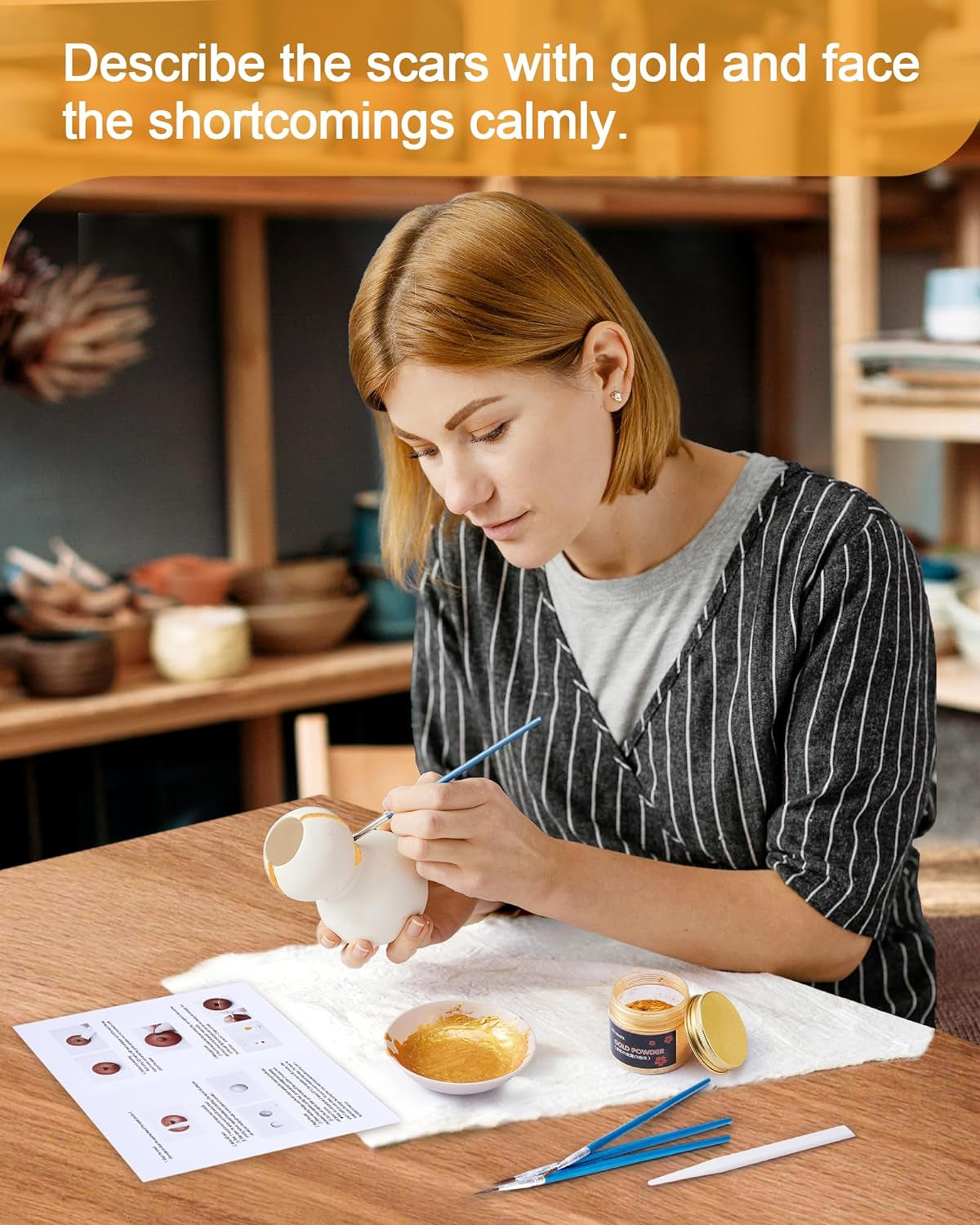 Kintsugi Repair Kit Gold, Kintsugi Kit Can Connect Broken Ceramic Pieces, Repair Significant Pottery with Ceramic Repair Kit, Kintsugi Repair Kit Is a Gift Set Suitable for Beginners.