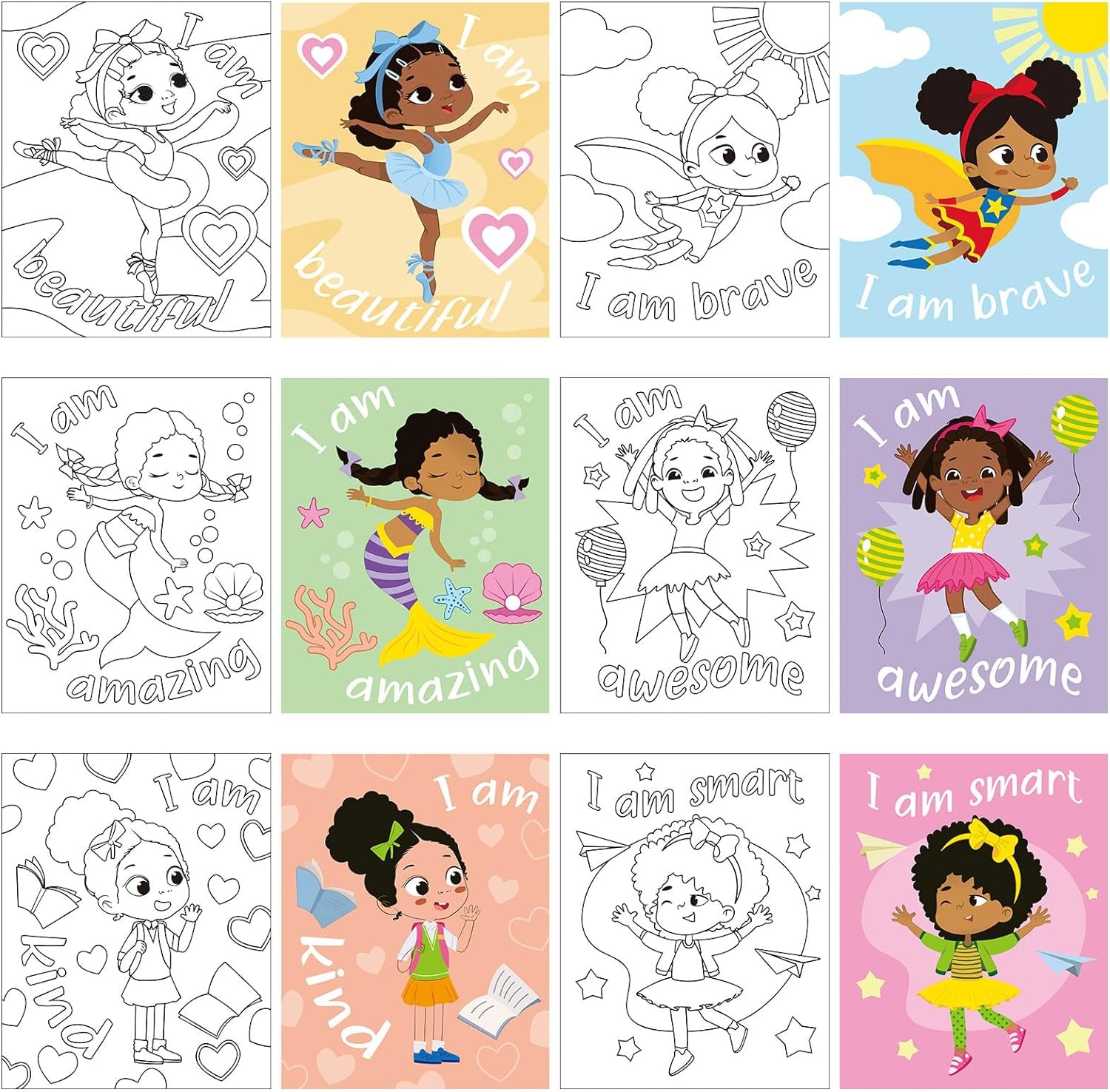 6 Pieces Black Girl Pre Drawn Canvas for Painting 8 X 10 Inch Pre Drawn Stretched Canvas Stretched Outline Canvas Sip and Paint Kit for Adults Kids Paint Birthday Gifts