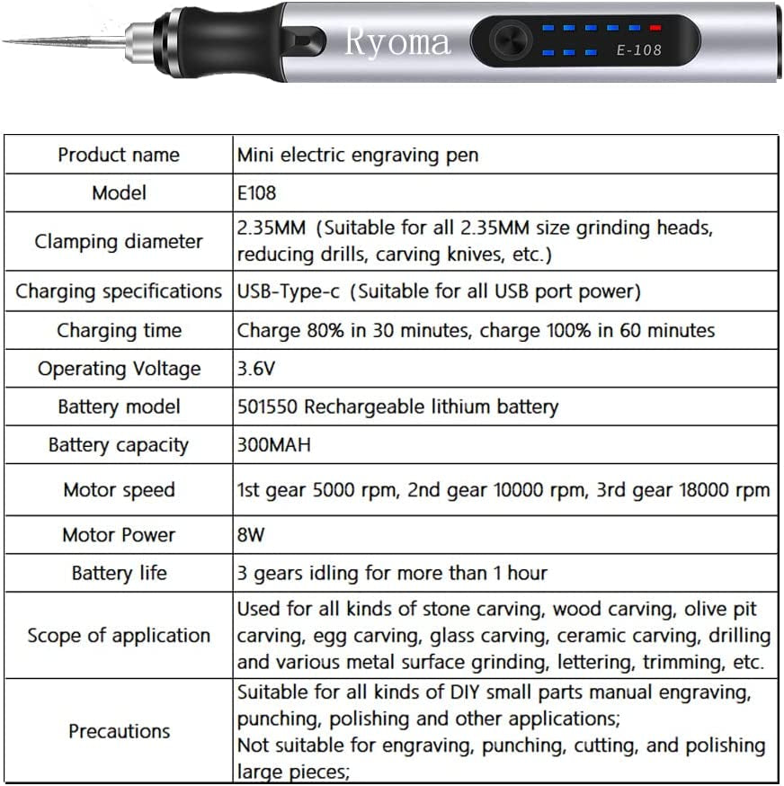 Rechargeable Cordless Electric Micro Engraver Pen Mini DIY Engraving Tool Kit for Metal Glass Ceramic Plastic Wood Jewelry with 30 Bits and 16 Stencils and 1 Scriber Pen (Silver)