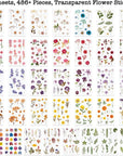 Pressed Flower Themed Stickers (Assorted 486 Pieces, 36 Sheets) Dried Floral Resin Stickers Decals Botanical Journaling Sticker for Scrapbook Supplies Junk Journal Bullet Journal Planner Laptop