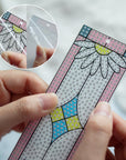 6 PCS 5D Diamond Painting Bookmarks Stained Glass Acrylic Diamond Art Bookmark with DIY Painting Kits Tassels & Wood Beads Pendant Rhinestone Bookmarks
