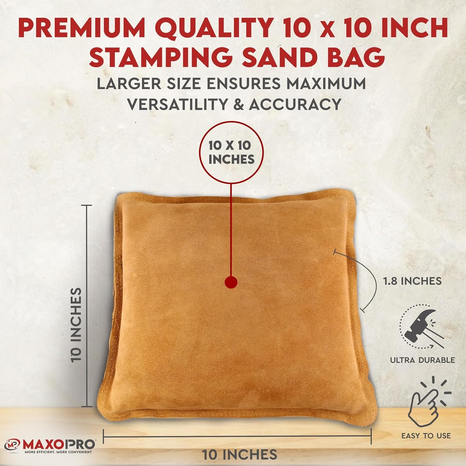 10” Metal Stamping Sand Bag – Premium Suede Leather Square Metal Forming Sandbag – Triple Stitched Jewelry Sand Bag for Jewelry, Metal Stamping, Chasing, Engraving & Wire Forming