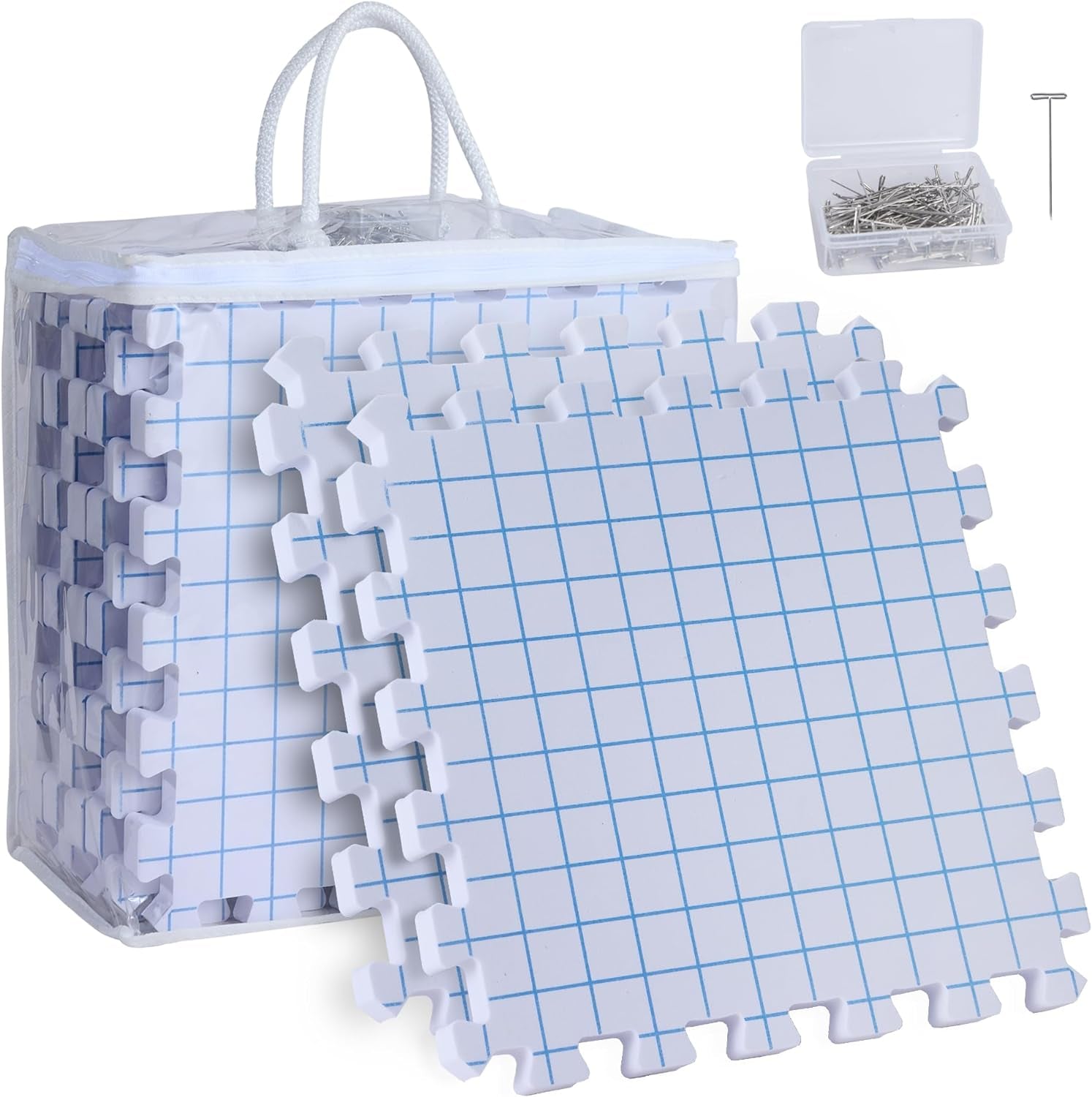 9 Pack  &amp; Crochet Project, Extra Thick Knitting Blocking Mat with Grid Lines，Knitting Mats with 100 T-Pins and Storage Bag
