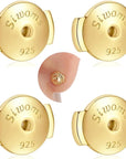 2-Pairs 18K Gold Plated Locking Earring-Back Replacements Secure for Diamond Studs, Hypoallergenic Sterling Silver Backings for Notched Post (0.7～1.0Mm)