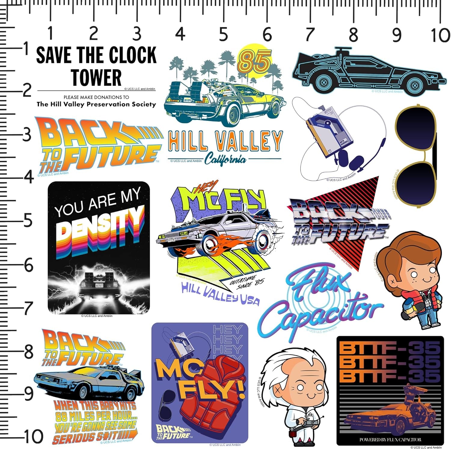 Back to the Future 50Ct Vinyl Large Deluxe Stickers Variety Pack - Laptop, Water Bottle, Scrapbooking, Tablet, Skateboard, Indoor/Outdoor - Set of 50
