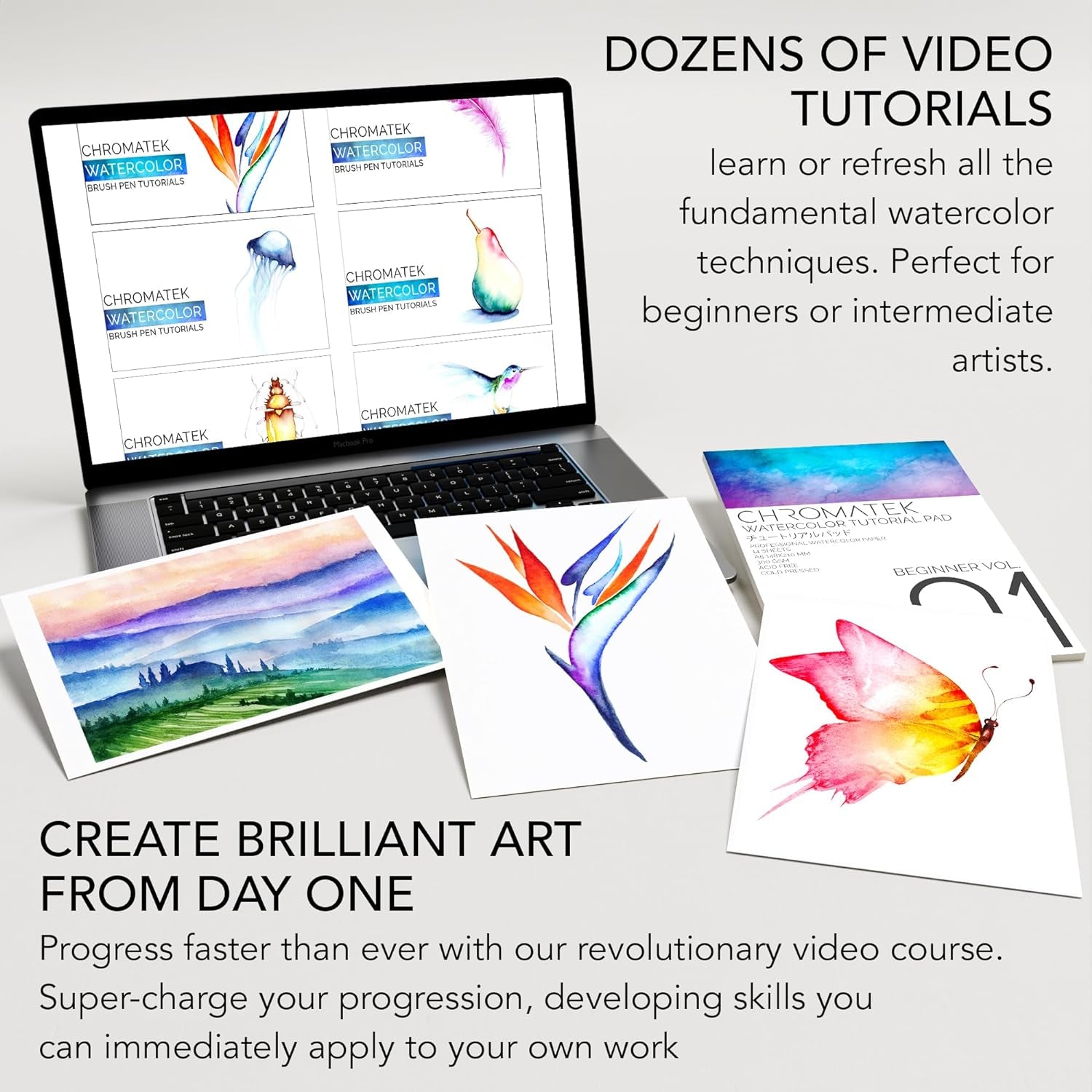 30 Watercolor Brush Pens - 15 Page Tutorial Pad and Online Video Series - Real Brush Tip, Vivid, Blendable - Professional Artist Quality - 27 Colors - 3 Aquapens