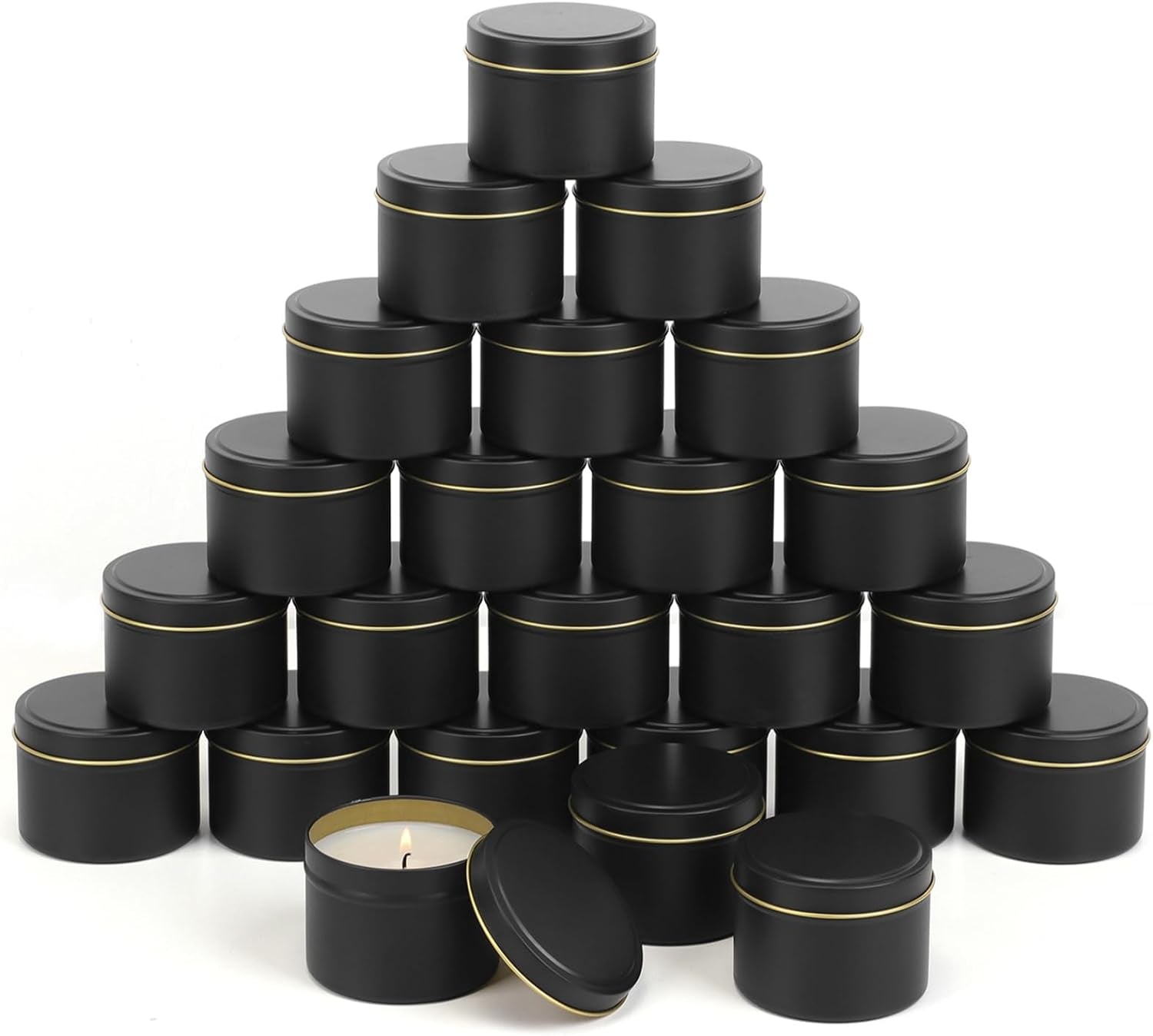 24 Pieces Black Candle Tins 4Oz, Candle Jars,Bulk Candle Containers for Candle Making,Storage Jars,Diy Candle Making (Black)